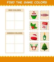 Find the same colors of christmas. Searching and Matching game. Educational game for pre shool years kids and toddlers vector