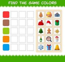 encontrar los mismos colores de navidad. juego de búsqueda y combinación. juego educativo para niños de edad preescolar y niños pequeños vector