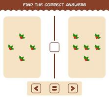 Find the correct answers of cartoon holly berry. Searching and Counting game. Educational game for pre shool years kids and toddlers vector