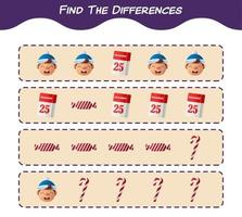 Find the differences between cartoon christmas. Searching game. Educational game for pre shool years kids and toddlers vector