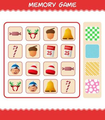 Memory games with cartoon christmas. Learning cards game. Educational game for pre shool years kids and toddlers