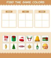 encontrar los mismos colores de navidad. juego de búsqueda y combinación. juego educativo para niños de edad preescolar y niños pequeños vector