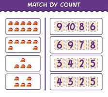 Match by count of cartoon turkey. Match and count game. Educational game for pre shool years kids and toddlers vector