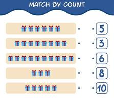 Match by count of cartoon gift box. Match and count game. Educational game for pre shool years kids and toddlers vector