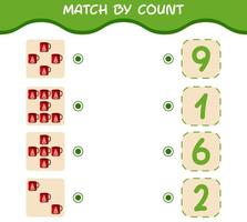 Match by count of cartoon mug. Match and count game. Educational game for pre shool years kids and toddlers vector