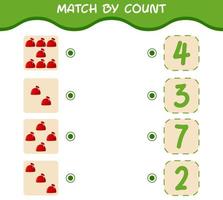 Match by count of cartoon santa bag. Match and count game. Educational game for pre shool years kids and toddlers vector