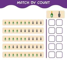 Match by count of cartoon champagne bottle. Match and count game. Educational game for pre shool years kids and toddlers vector