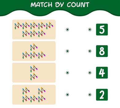 Match by count of cartoon string light. Match and count game. Educational game for pre shool years kids and toddlers vector