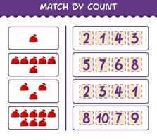 Match by count of cartoon santa bag. Match and count game. Educational game for pre shool years kids and toddlers vector