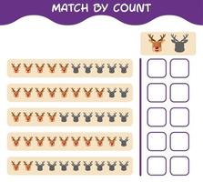 Match by count of cartoon reindeer. Match and count game. Educational game for pre shool years kids and toddlers vector