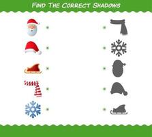 encuentra las sombras correctas de la navidad de dibujos animados. juego de búsqueda y combinación. juego educativo para niños y niños pequeños en edad preescolar vector