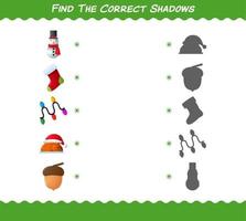 encuentra las sombras correctas de la navidad de dibujos animados. juego de búsqueda y combinación. juego educativo para niños y niños pequeños en edad preescolar vector