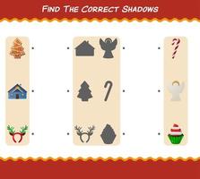 encuentra las sombras correctas de la navidad de dibujos animados. juego de búsqueda y combinación. juego educativo para niños y niños pequeños en edad preescolar vector