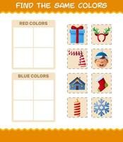 Find the same colors of christmas. Searching and Matching game. Educational game for pre shool years kids and toddlers vector