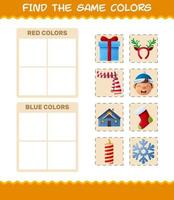 Find the same colors of christmas. Searching and Matching game. Educational game for pre shool years kids and toddlers vector