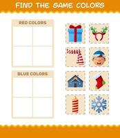 encontrar los mismos colores de navidad. juego de búsqueda y combinación. juego educativo para niños de edad preescolar y niños pequeños vector