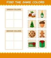 encontrar los mismos colores de navidad. juego de búsqueda y combinación. juego educativo para niños de edad preescolar y niños pequeños vector