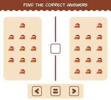 encuentra las respuestas correctas del pavo de dibujos animados. Juego de buscar y contar. juego educativo para niños y niños pequeños en edad preescolar vector