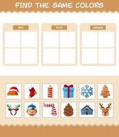 encontrar los mismos colores de navidad. juego de búsqueda y combinación. juego educativo para niños de edad preescolar y niños pequeños vector