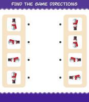 Match the same directions of snowman. Matching game. Educational game for pre shool years kids and toddlers vector