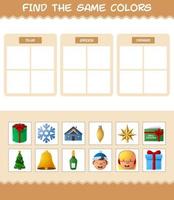 encontrar los mismos colores de navidad. juego de búsqueda y combinación. juego educativo para niños de edad preescolar y niños pequeños vector