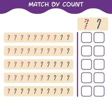 Match by count of cartoon candy cane. Match and count game. Educational game for pre shool years kids and toddlers vector