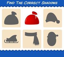 Find the correct shadows of santa bag. Searching and Matching game. Educational game for pre shool years kids and toddlers vector