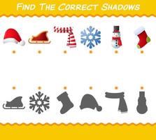 encuentra las sombras correctas de la navidad de dibujos animados. juego de búsqueda y combinación. juego educativo para niños y niños pequeños en edad preescolar vector