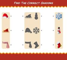 encuentra las sombras correctas de la navidad de dibujos animados. juego de búsqueda y combinación. juego educativo para niños y niños pequeños en edad preescolar vector