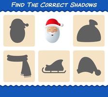 Find the correct shadows of santa claus. Searching and Matching game. Educational game for pre shool years kids and toddlers vector