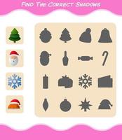 Find the correct shadows of cartoon christmas. Searching and Matching game. Educational game for pre shool years kids and toddlers vector