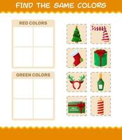 encontrar los mismos colores de navidad. juego de búsqueda y combinación. juego educativo para niños de edad preescolar y niños pequeños vector