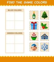 encontrar los mismos colores de navidad. juego de búsqueda y combinación. juego educativo para niños de edad preescolar y niños pequeños vector