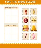 encontrar los mismos colores de navidad. juego de búsqueda y combinación. juego educativo para niños de edad preescolar y niños pequeños vector