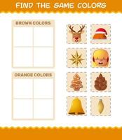 encontrar los mismos colores de navidad. juego de búsqueda y combinación. juego educativo para niños de edad preescolar y niños pequeños vector