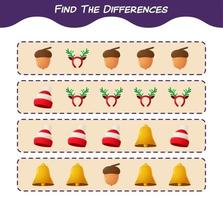 Find the differences between cartoon christmas. Searching game. Educational game for pre shool years kids and toddlers vector