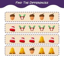 Find the differences between cartoon christmas. Searching game. Educational game for pre shool years kids and toddlers vector