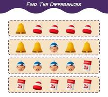 Find the differences between cartoon christmas. Searching game. Educational game for pre shool years kids and toddlers vector