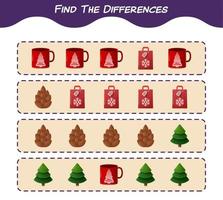 Find the differences between cartoon christmas. Searching game. Educational game for pre shool years kids and toddlers vector