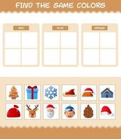 encontrar los mismos colores de navidad. juego de búsqueda y combinación. juego educativo para niños de edad preescolar y niños pequeños vector