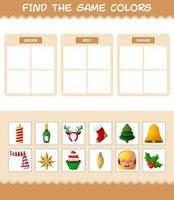 encontrar los mismos colores de navidad. juego de búsqueda y combinación. juego educativo para niños de edad preescolar y niños pequeños vector