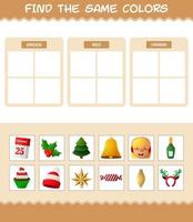 encontrar los mismos colores de navidad. juego de búsqueda y combinación. juego educativo para niños de edad preescolar y niños pequeños vector