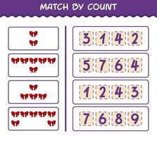 Match by count of cartoon ribbon. Match and count game. Educational game for pre shool years kids and toddlers vector