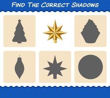 Find the correct shadows of christmas star. Searching and Matching game. Educational game for pre shool years kids and toddlers vector