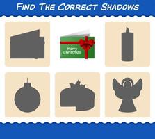 Find the correct shadows of christmas card. Searching and Matching game. Educational game for pre shool years kids and toddlers vector