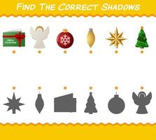 encuentra las sombras correctas de la navidad de dibujos animados. juego de búsqueda y combinación. juego educativo para niños y niños pequeños en edad preescolar vector