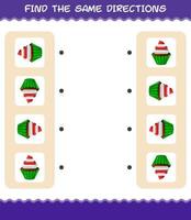 Match the same directions of cupcake. Matching game. Educational game for pre shool years kids and toddlers vector