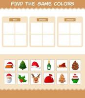 encontrar los mismos colores de navidad. juego de búsqueda y combinación. juego educativo para niños de edad preescolar y niños pequeños vector