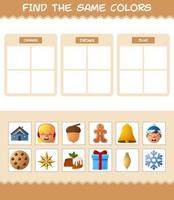 encontrar los mismos colores de navidad. juego de búsqueda y combinación. juego educativo para niños de edad preescolar y niños pequeños vector