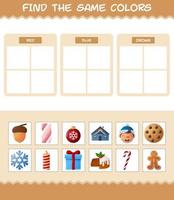 Find the same colors of christmas. Searching and Matching game. Educational game for pre shool years kids and toddlers vector